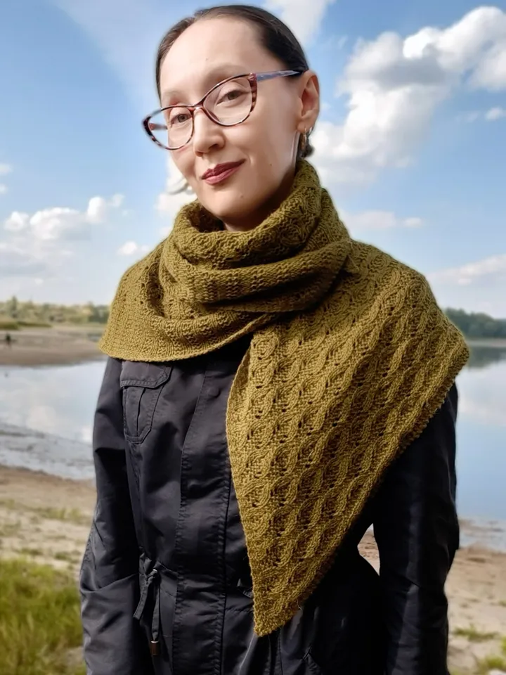 Warmth Asymmetrical Shawl Knitting Pattern Sideways Textured Lacy Design
