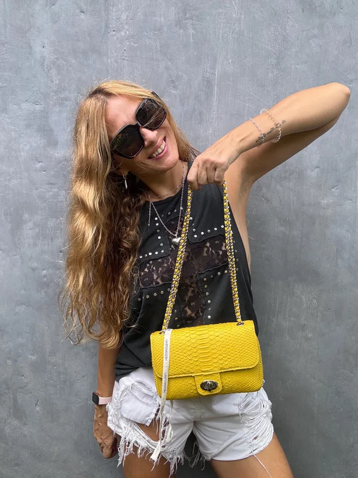 Yellow Genuine Python Skin Crossbody Chain Bag | Bright Summer Bag | Elegant Women Bag | Chain Strap Crossbody Deep classy Purse | gift idea