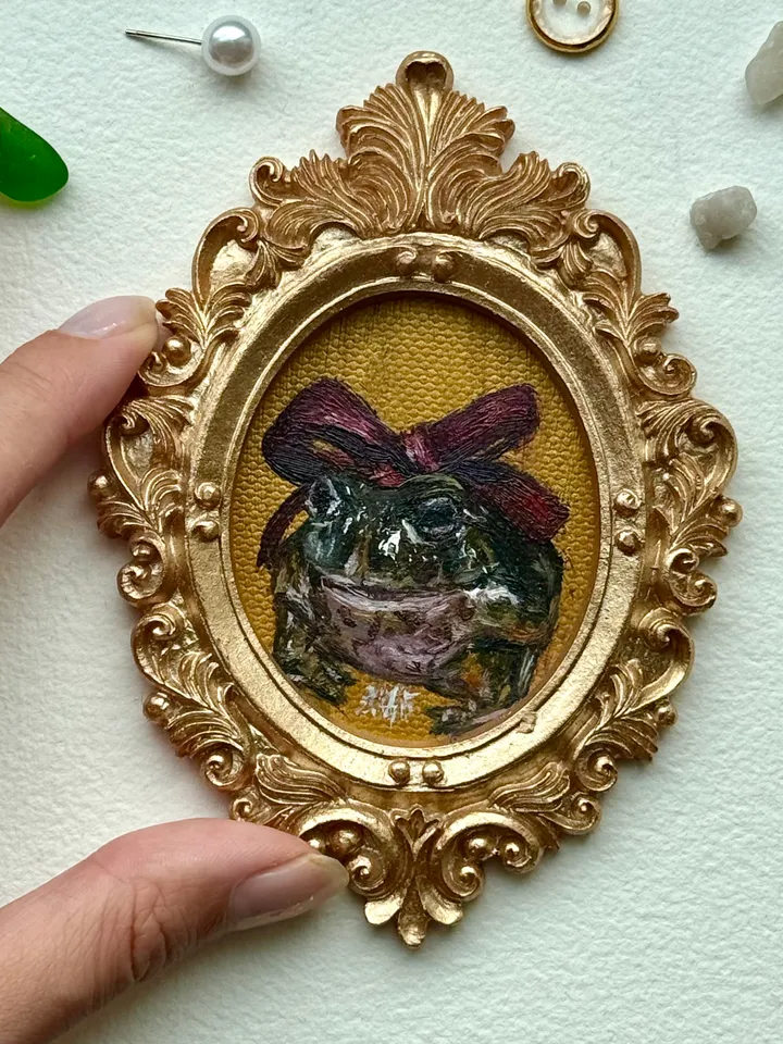Framed Toad Painting Original Cute Frog Gift Artwork Amphibians Art Oil Painting