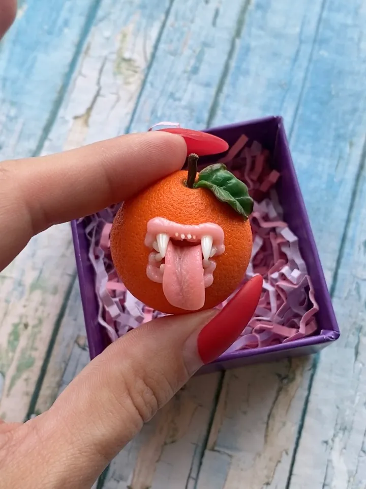 Miniature Brooch Orange with Polymer Clay