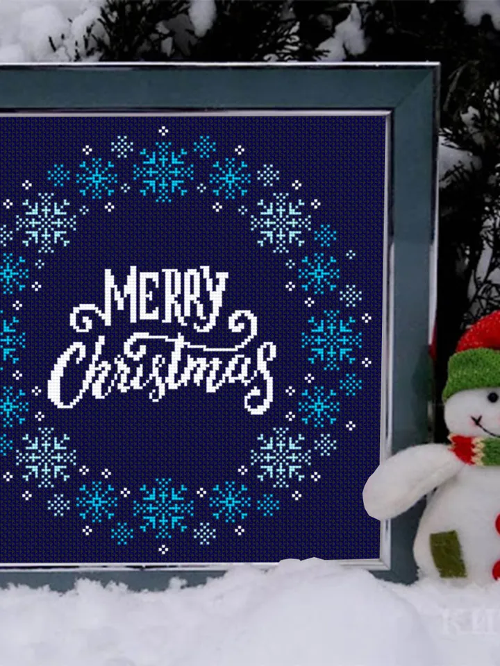 Merry Christmas cross stitch pattern download PDF Snowflake wreath cross stitch Christmas pattern digital PDF Snowflake embroidery #N40