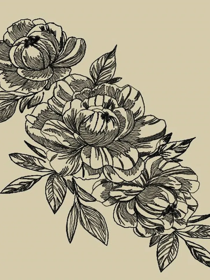 Peonies Set redwork Machine Embroidery Design