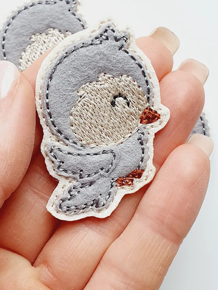 ITH Gray Bird Bullfinch Feltie Embroidery Design Applique, Winter Decor Mini Bird Pattern, 4x4 Hoop DIY Craft