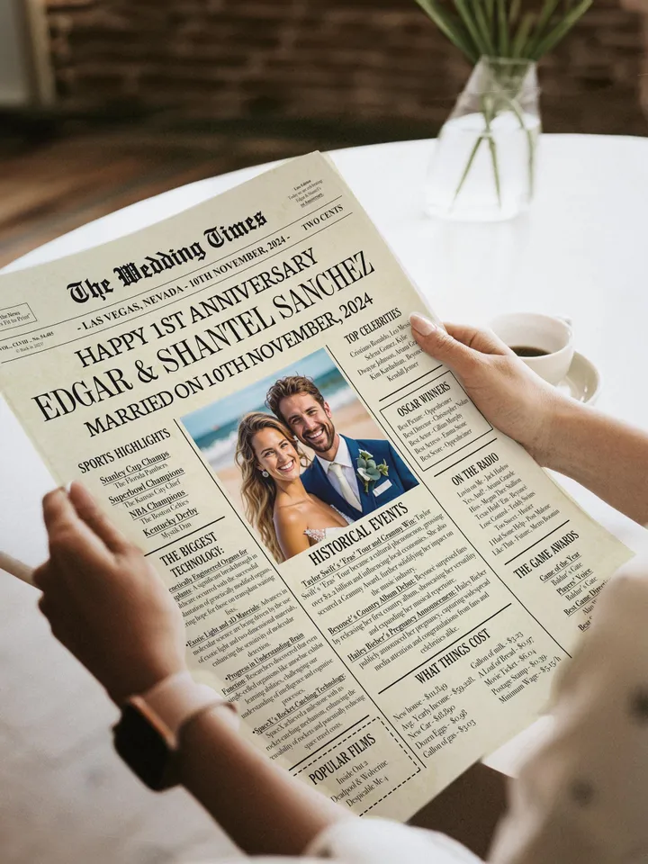 1st Anniversary Gift for Husband 1 Year Ago in 2024 Newspaper Poster, Paper Wedding Gift for Him, First Anniversary Printable Decor