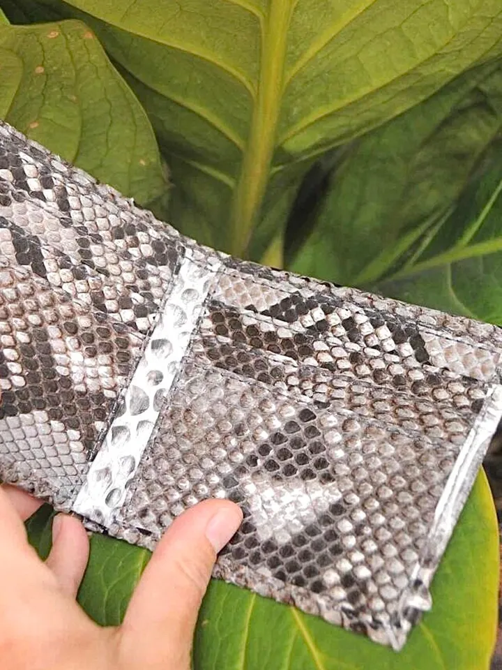 Genuine Python Skin Men Flat Wallet | Exotic Leather Money  Wallet | Gift For Him | Money Clips and Wallet | Grey Portmone Handmade