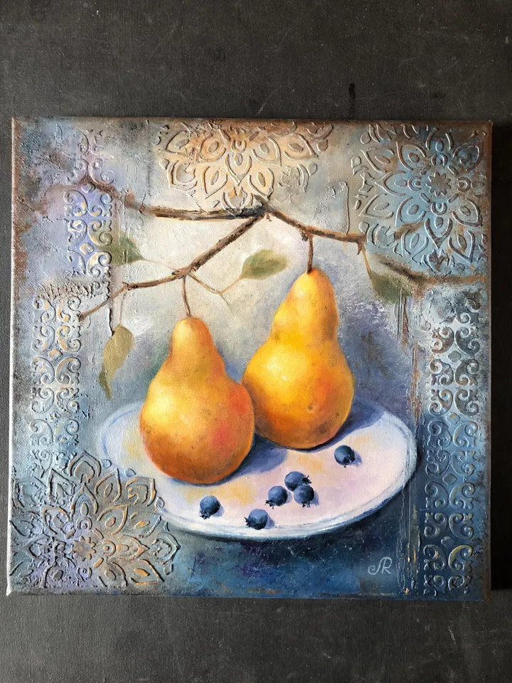 Fruits Original Painting Pears Oil Wall Art Still life Fruits Art