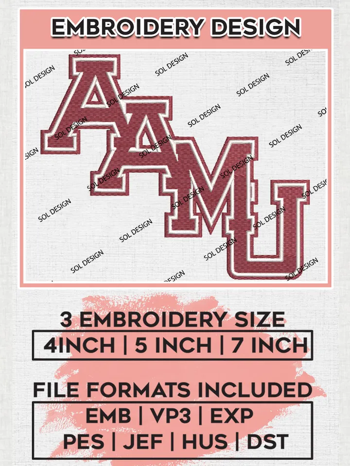 NCAA AAMU Bulldogs College Team Logo Embroidery Design Files, NCAA Alabama A&M Bulldogs Machine Embroidery, NCAA Teams, 3 sizes, NCAA Machine embroidery designs, Digital Download