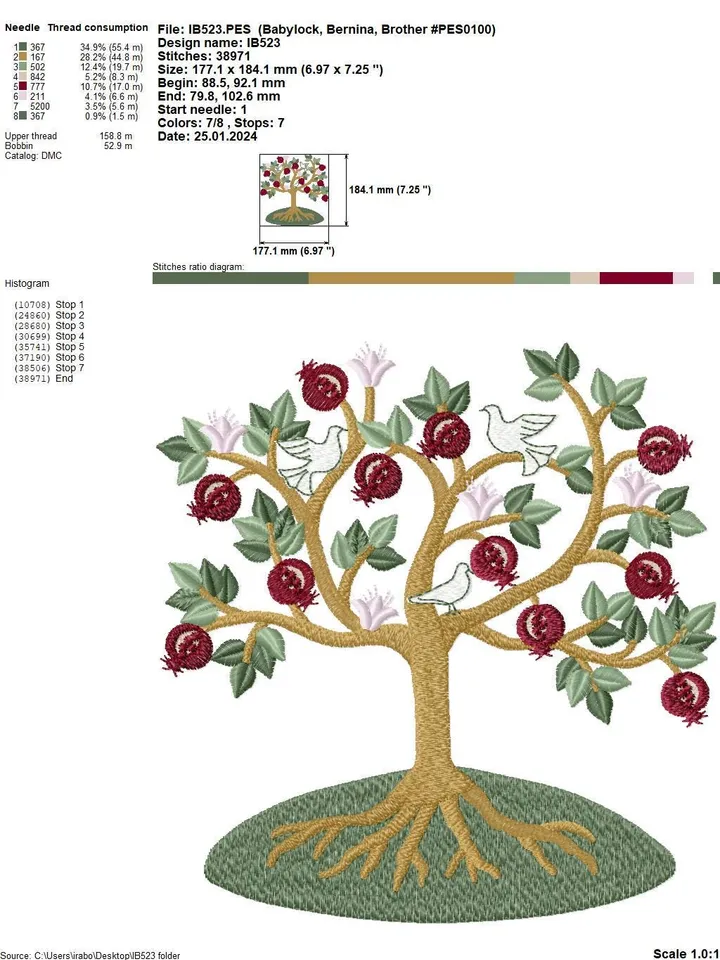 Machine embroidery design “Magic tree” for art therapy