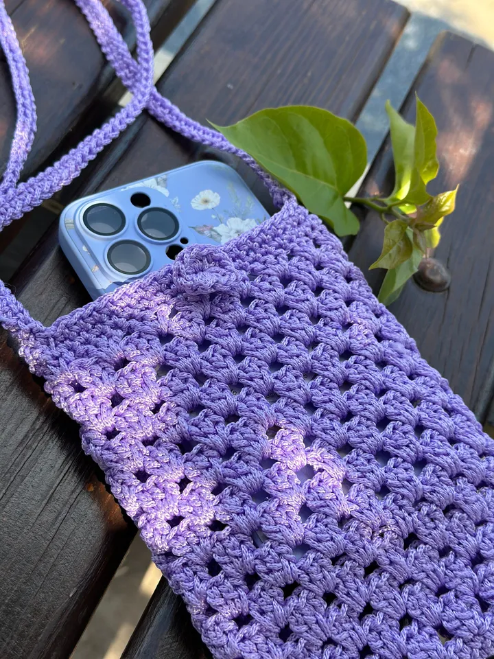 Crochet crossbody bag pattern, cell phone pouch, crochet mini purse, mobile phone case, summer shoulder messenger bag, DIY