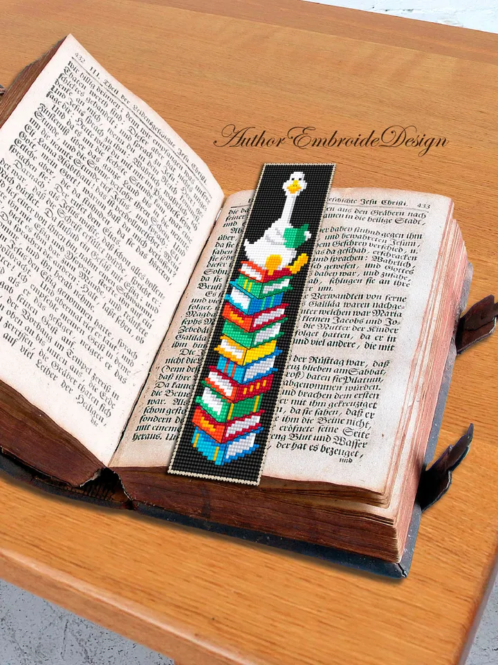 Funny bookmark cross stitch pattern PDF download Goose cross stitch chart, Kids bookmark pattern digital PDF, Book accessories #B332
