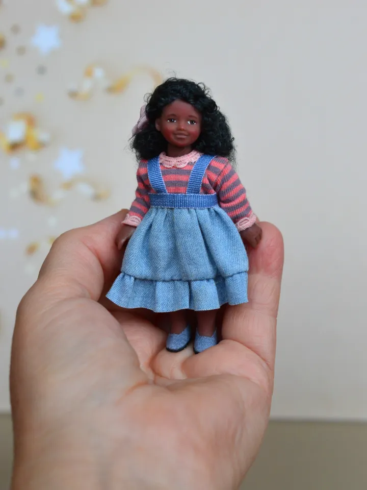 Miniature doll in 12th scales. Handmade doll for dollhouse. Collectible miniature doll.