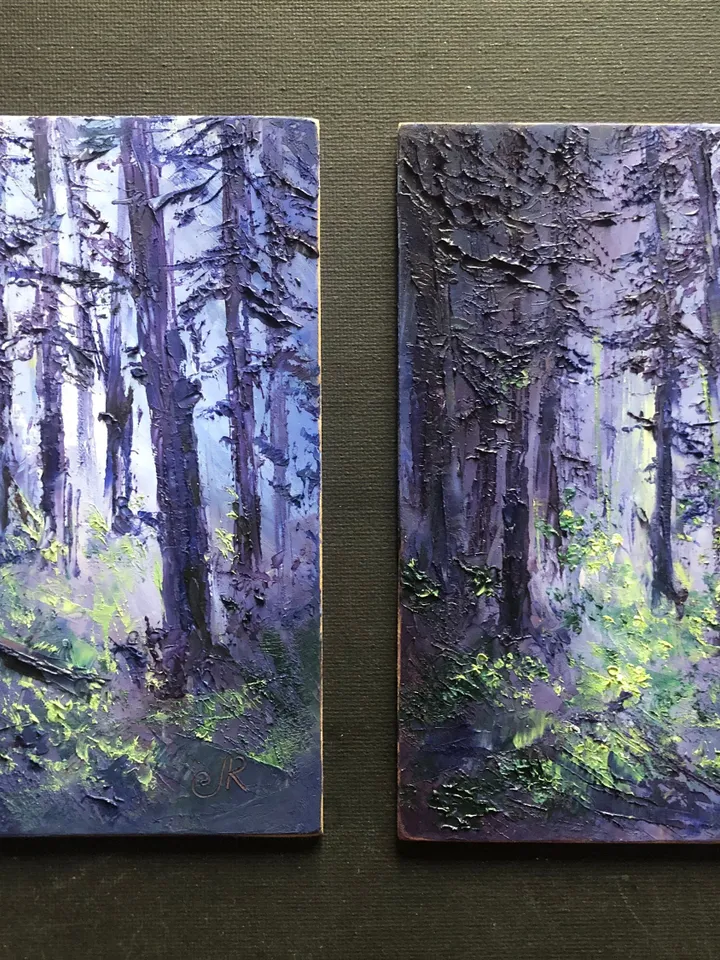 Forest Original Oil Painting Set of 2 Small Landscape Trees Painting Abstract Painting