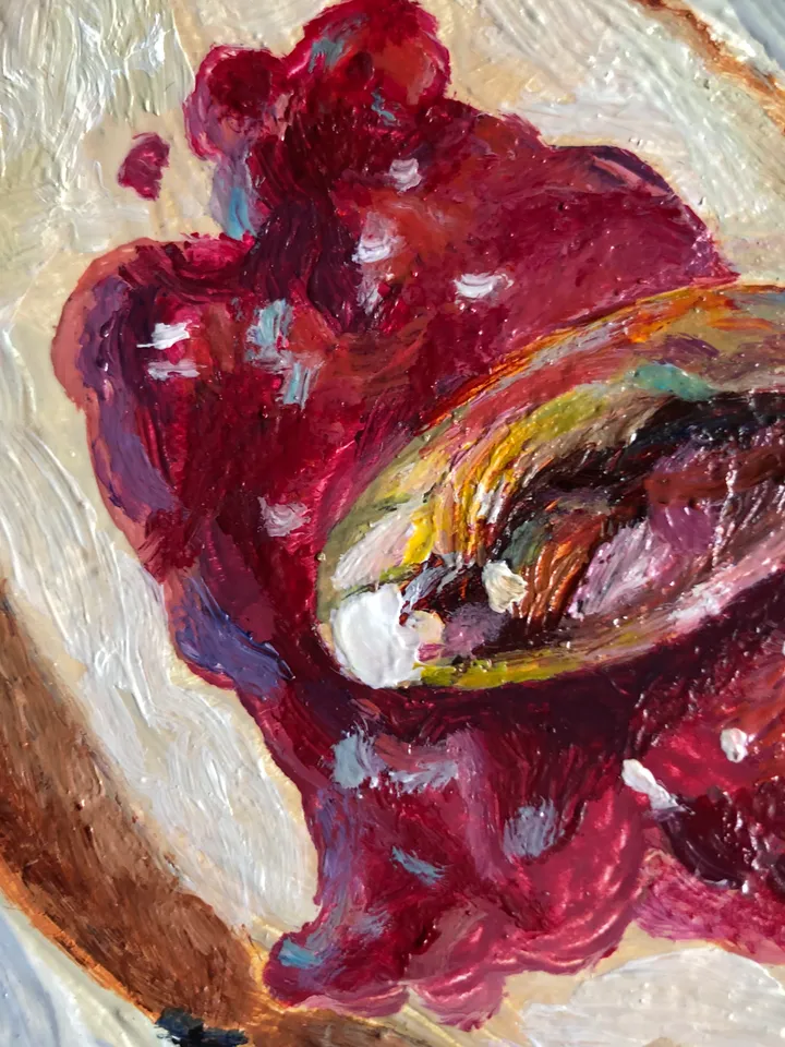 Bun with jam food art modern painting original oil painting art painting 6 x 6 inches