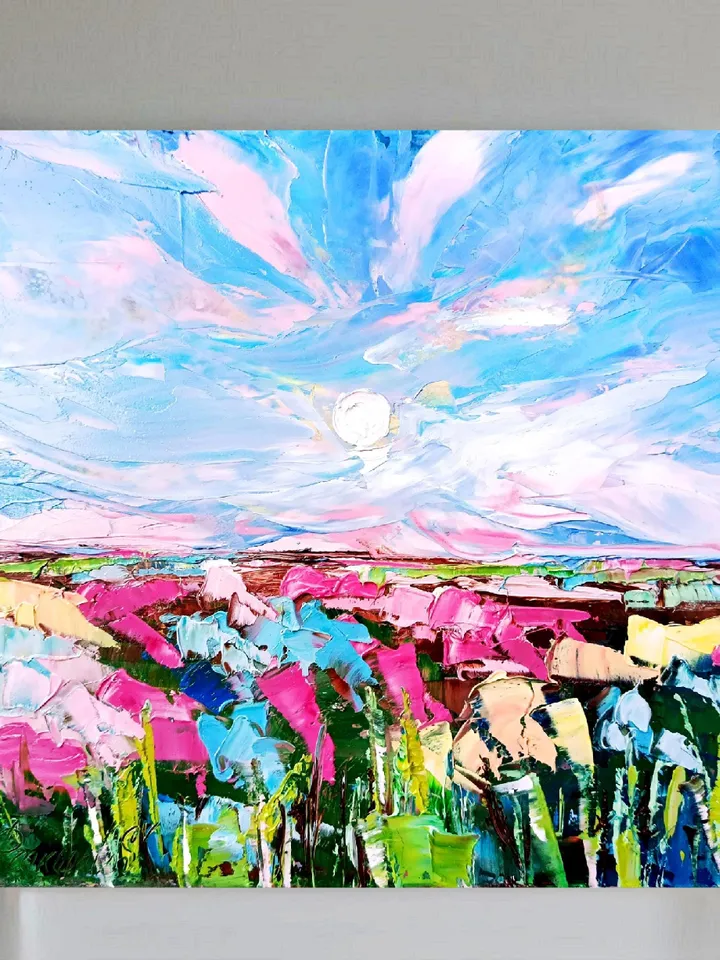 Irish Painting Ireland Original Art Landscape Small Painting Impasto Above Bed Art Impressionist Pink Blue Midlands Ireland ArtProkopaloSv