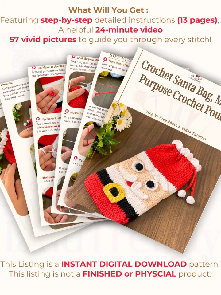 Crochet Santa Bag, Multi-Purpose Crochet Pouch, Perfect DIY Holiday Bottle Cover Gift, Fun Festive Accessory