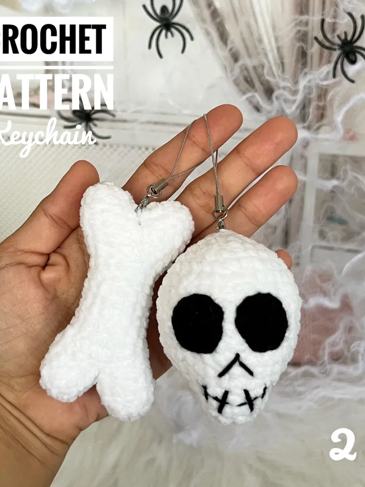 CROCHET PATTERN Skull toy Bone toy Keychain bone Keychain skull Halloween decor Amigurumi tutorial PDF file
