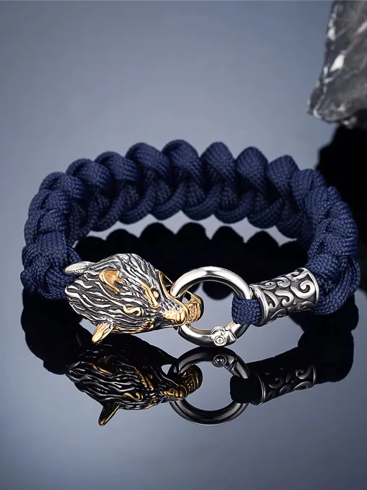 Handmade paracord and stainless steel Viking style bracelet