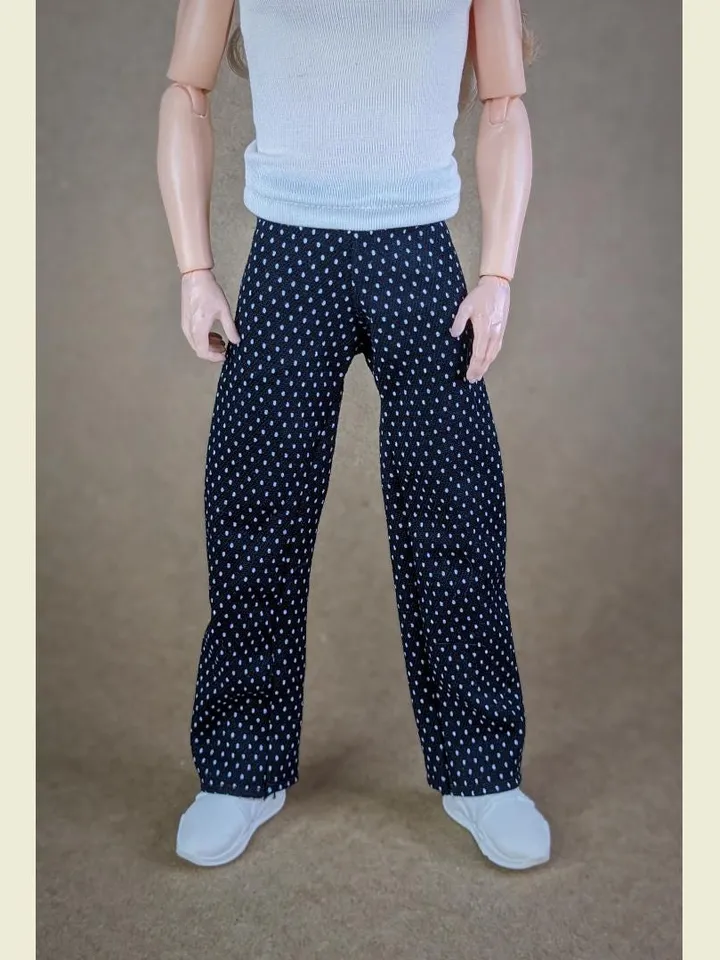Black & white polka dot pants for 12-inch fashion male dolls