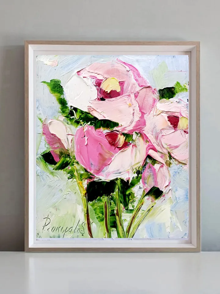 Peony Painting Flower Original 6x5 Oil Impasto Boho Miniature Floral Painting Abstract Floral Boho Shabby Chic Art Office Cottage Wall Art