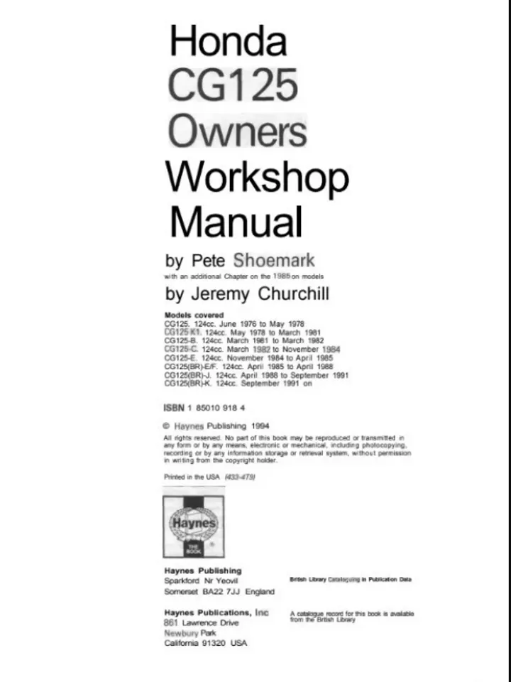 Honda cg125 workshop manual