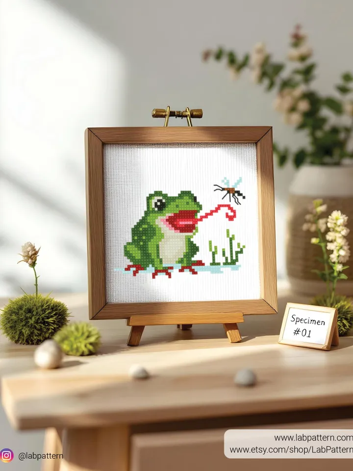 Frog Mosquito cross stitch pattern PDF – Green Frog embroidery - Instant download – Small Cross stitch patterns, Insect cross stitch, DIY