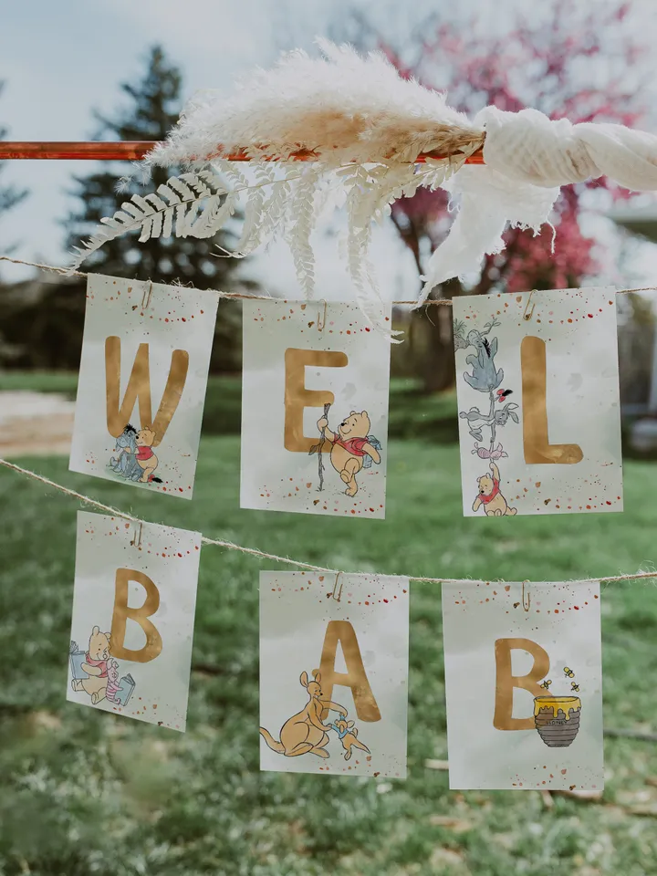 Welcome Baby Banner Winnie the Pooh Party; Winnie Pooh Baby Shower; Editable Welcome Banner; Baby Shower Party Decoration Pooh Wp9