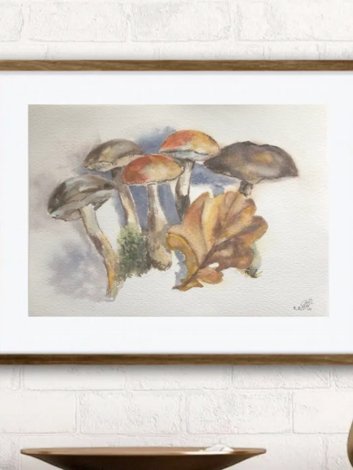 Mushrooms original watercolour painting hand painted modern painting wall art original artwork 8x11 inch