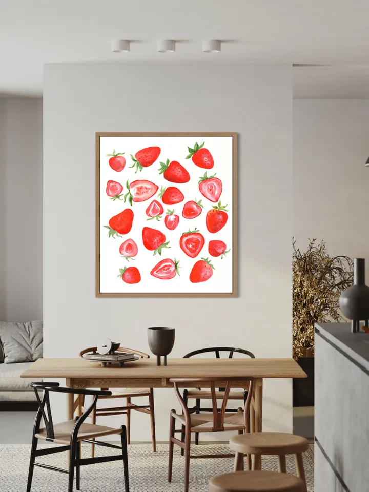 Strawberry Watercolor Painting Wall Art Print, Food Wall Art, Kids Gift, Cute Strawberry, Summer Fruit, Strawberry Pop Art Print, Red Print