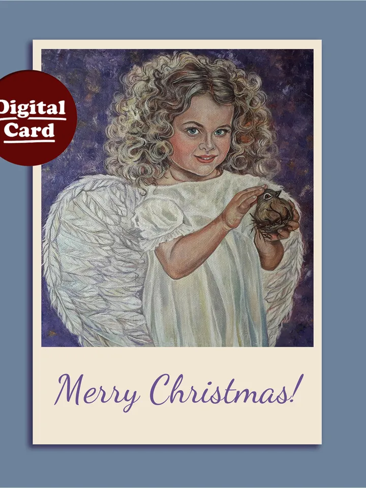 Greeting card from original oil painting Merry Christmas!, SET of 2, Digital Printable Card, Digital download