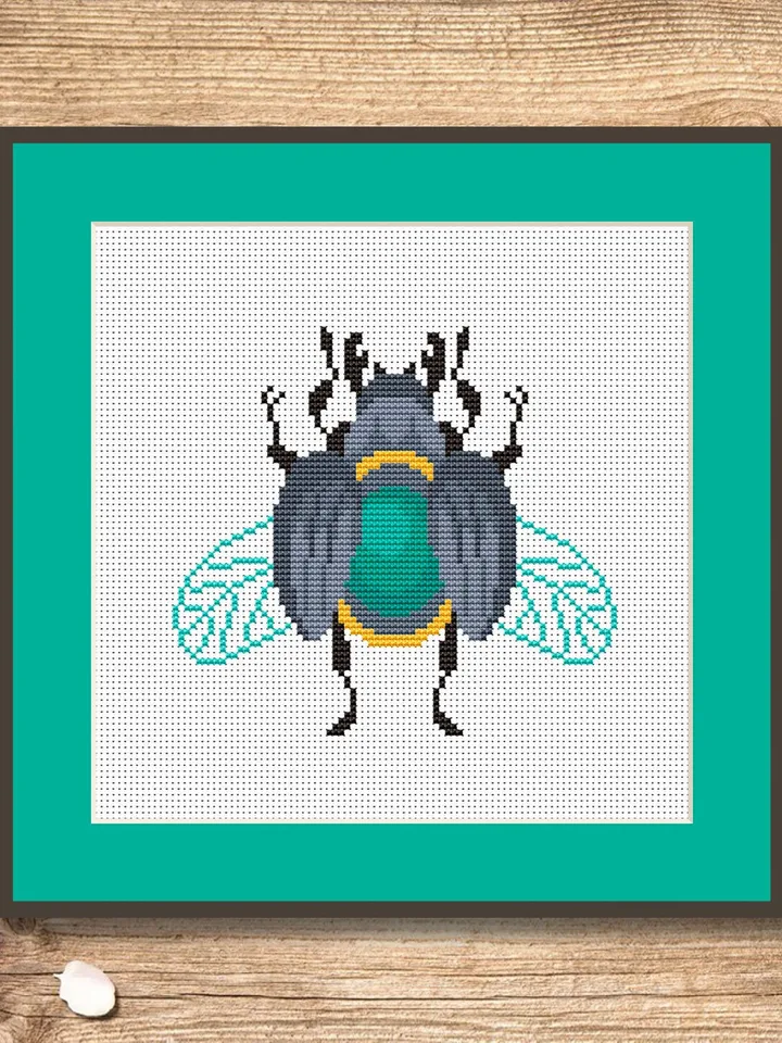 The Beetle Cross Stitch Pattern, Summer Cross Stitch, Embroidery Beetle, Insect Cross Stitch Pattern, Modern Cross Stitch Pattern #anm009