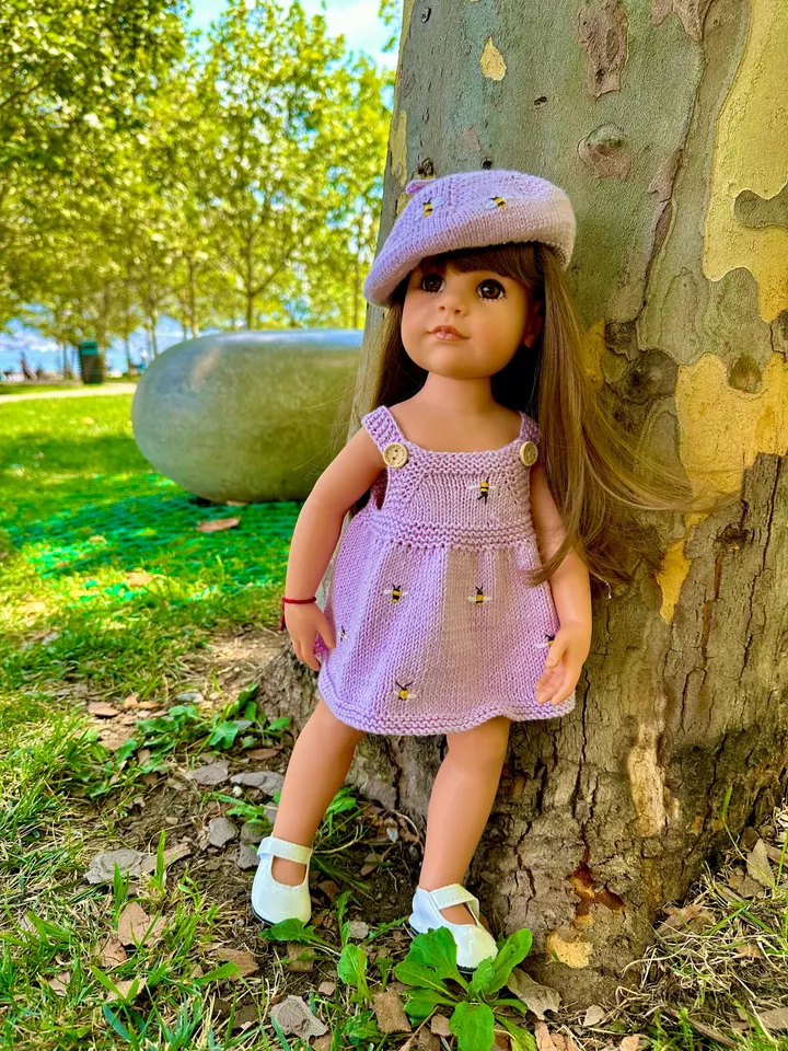 GOTZ SET Bee sundress & Beret: Exclusive Handmade Outfit, American Girl, OOAK