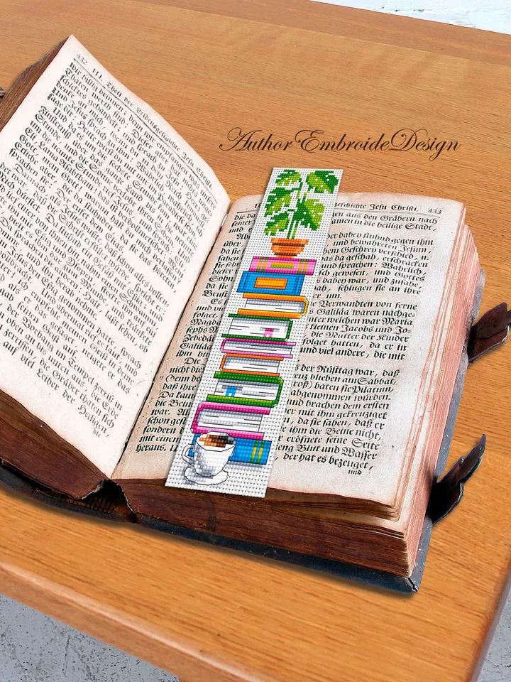 Monstera bookmark cross stitch pattern PDF download Monstera plant cross stitch chart, Bookmark pattern digital PDF, Book lover gift #B336