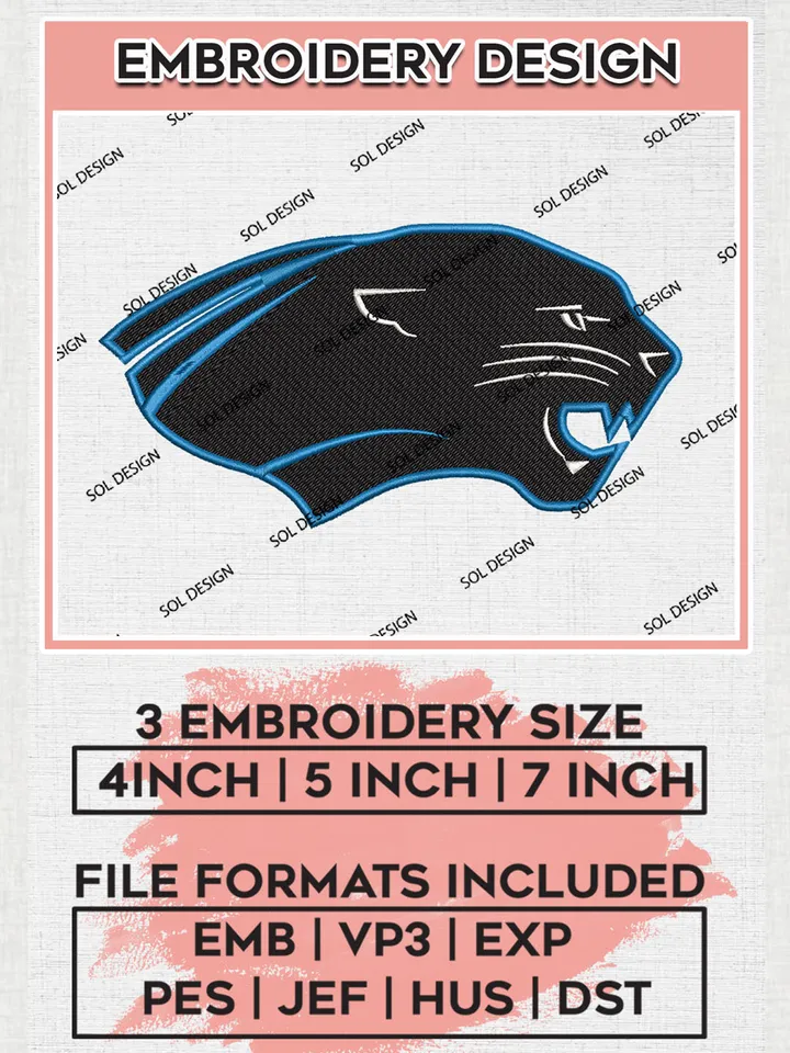 Eastern Illinois Panthers Football Team Head Mascot Logo Embroidery Design Files, NCAA Eastern Illinois Panthers Machine Embroidery, NCAA Teams, 3 sizes, NCAA Machine embroidery designs, Digital Download