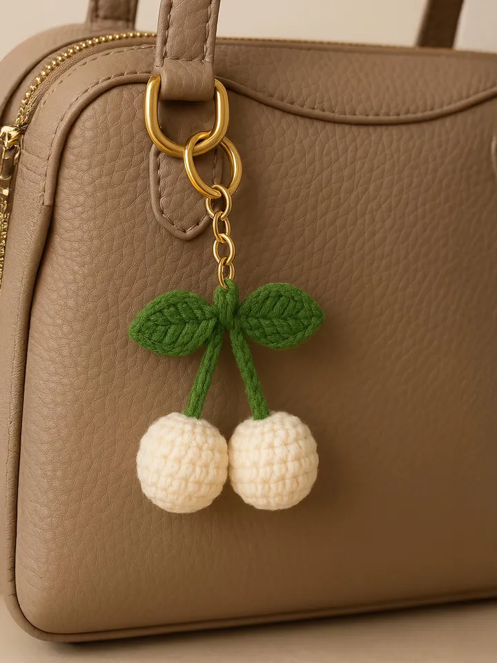 Crochet Cherry Keychain PDF Pattern โ Amigurumi Fruit Keyring Tutorial โ DIY Cute Handmade Yarn Key Chain Digital Download