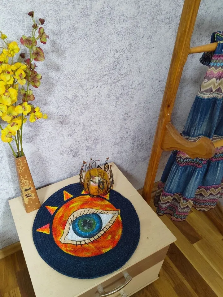 Third eye,mug rug,all-seeing eye,wall painting,placemat,sun eye,ethnic amulet,sacred geometry,talisman,vedic gift,symbol,angel aura,tapestry