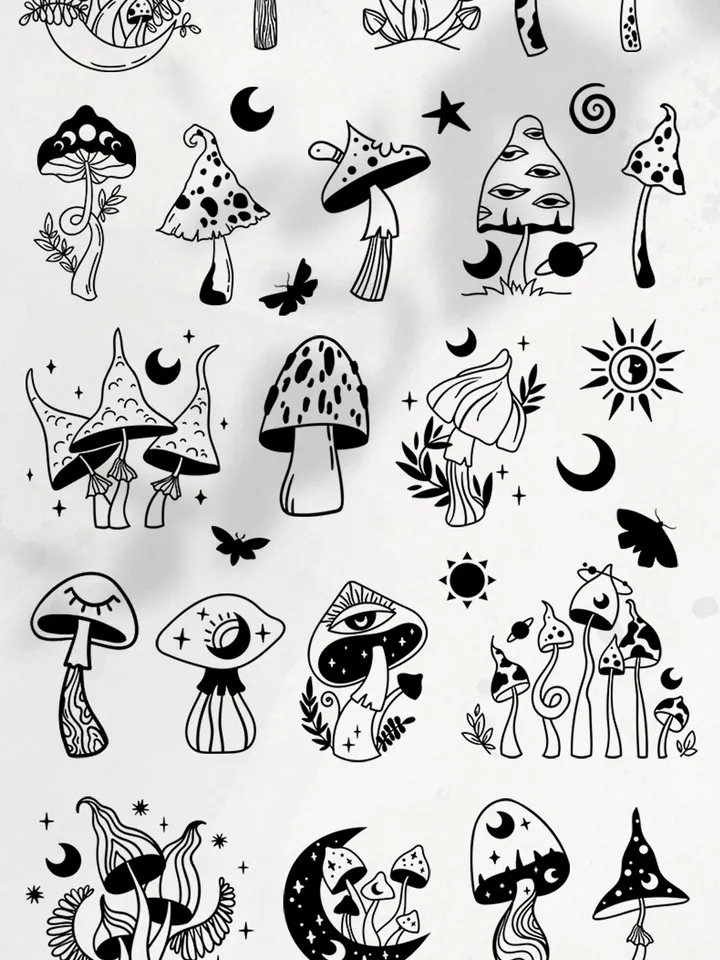 CELESTIAL MOON & MUSHROOMS PNG SVG Silhouette vector bundle, cricut, printing digital designs, instant download