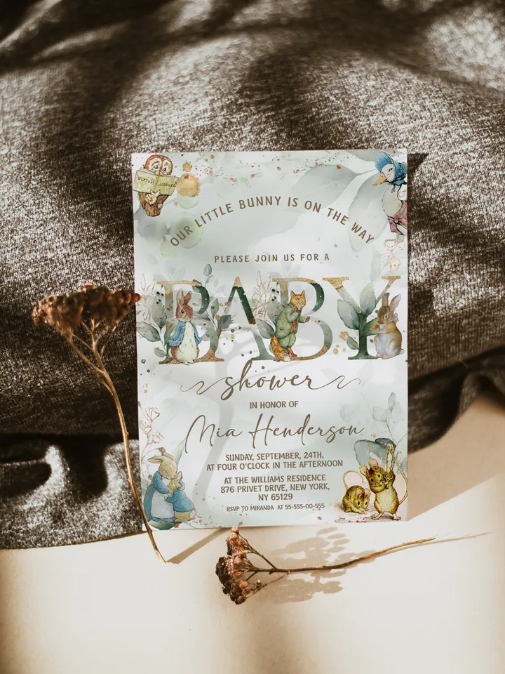 Classic Peter Rabbit Baby Shower Invitation; Neutral Baby Shower Template; Peter Rabbit Baby Shower Invite; pr4