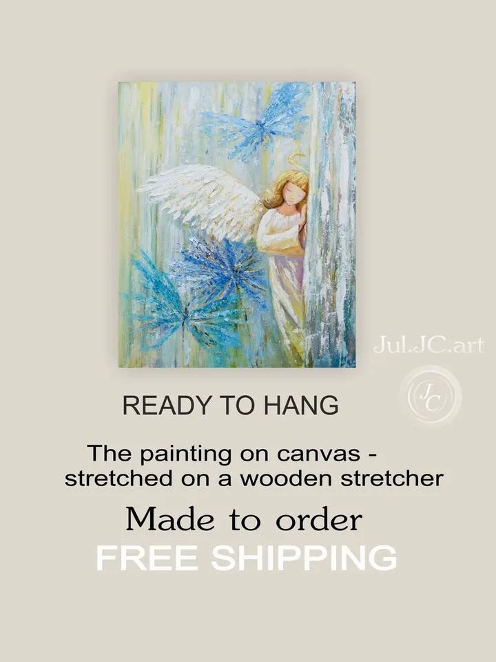 Angel oil Painting Original Art Fairytale Artwork | Butterflyes Art Angel Wings wall art