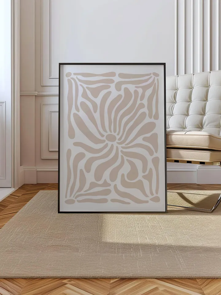 Neutral Wall Art Set of 2 Prints, Boho Flower Print, Beige Abstract Minimalist Organic, Beige Floral Wall Art, Wild Flower, Printable Art