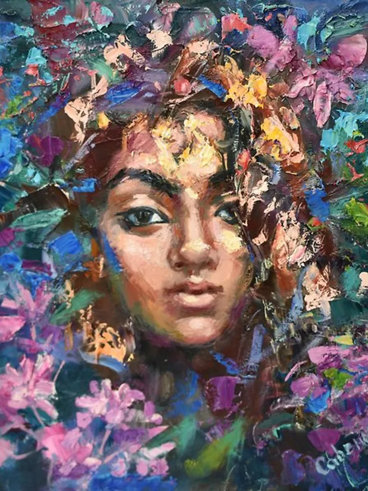 Girl Painting Original Painting Portrait Woman Artwork Flowers