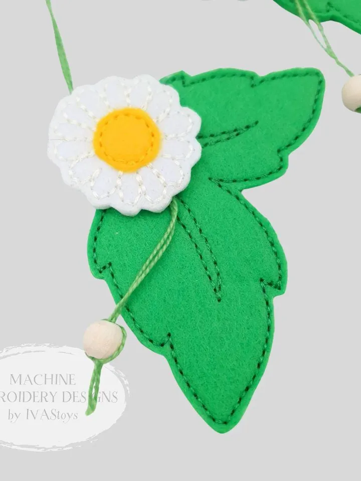 ITH Easter Duck with Daisies Banner Embroidery Design Set, Spring Felt Applique Garland Pattern, 5x7 Hoop File