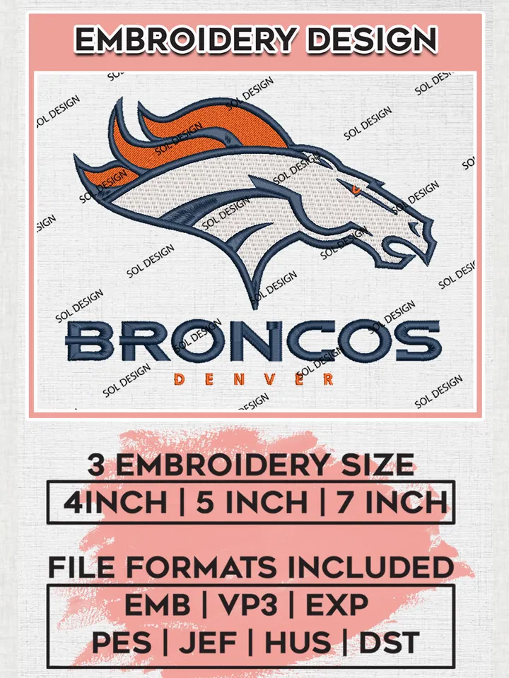 NFL Denver Broncos Embroidery Design Files, NFL Broncos Embroidery Designs, NFL Embroidery Designs, NFL Denver Broncos Machine Embroidery Design, Digital Download