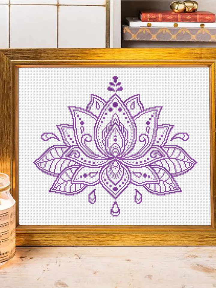 Lotus mandala set cross stitch pattern download PDF Flower mandala cross stitch chart, Mandala pattern digital PDF, DIY Home decor #S6