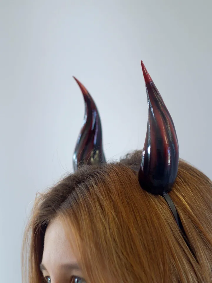 Small Devil Horns, Lightweight 3d Printed Headset Accessories, Realistic Fantasy Cosplay Red Demon Horns Headband for Halloween, Photoshoot