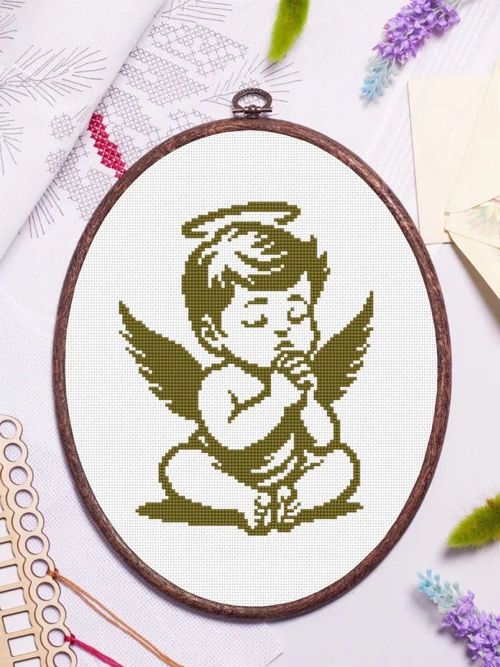Baby angel cross stitch pattern PDF download Angel silhouette cross stitch chart, Angel ornament pattern digital PDF, Angel baby gift #O18