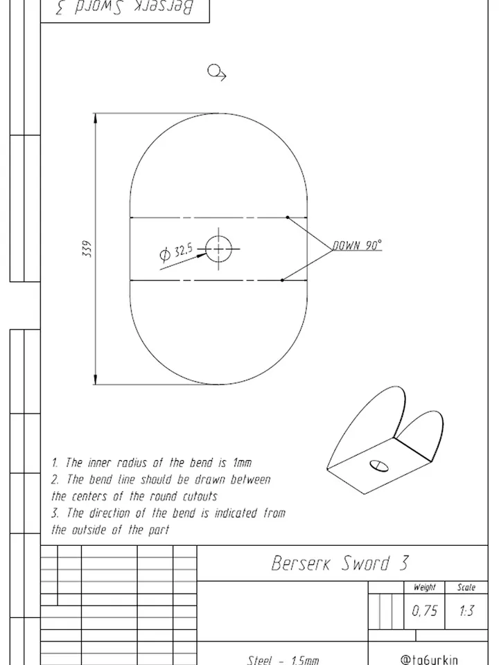 Welding Project Plans Drawings Berserk Sword (DXF, PDF)