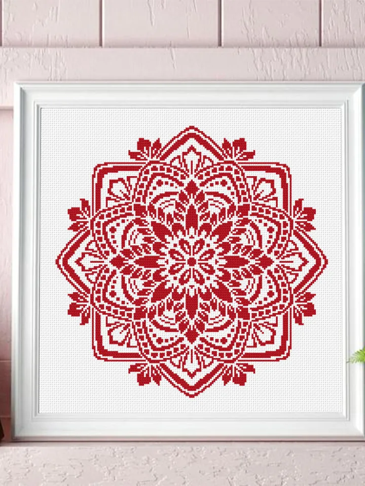 Mandala cross stitch pattern PDF download Monochrome mandala pattern digital PDF, Simple cross stitch chart for beginner, Home decor #M249