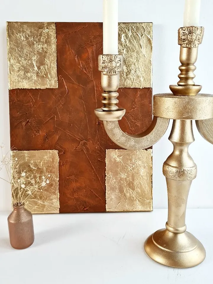 Gold leaf painting on canva Original art Modern abstract textural wall art decor