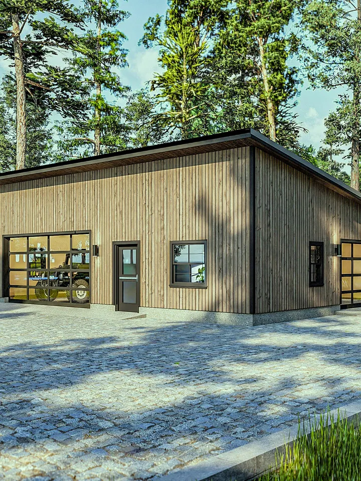 Modern 2-Car Garage Plan with Office & Shop (PDF)
