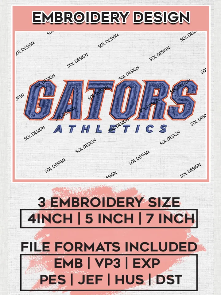 NCAA Gators Athletics Team Word Logo Embroidery Design Files, NCAA Florida Gators Machine Embroidery, NCAA Teams, 3 sizes, NCAA Machine embroidery designs, Digital Download